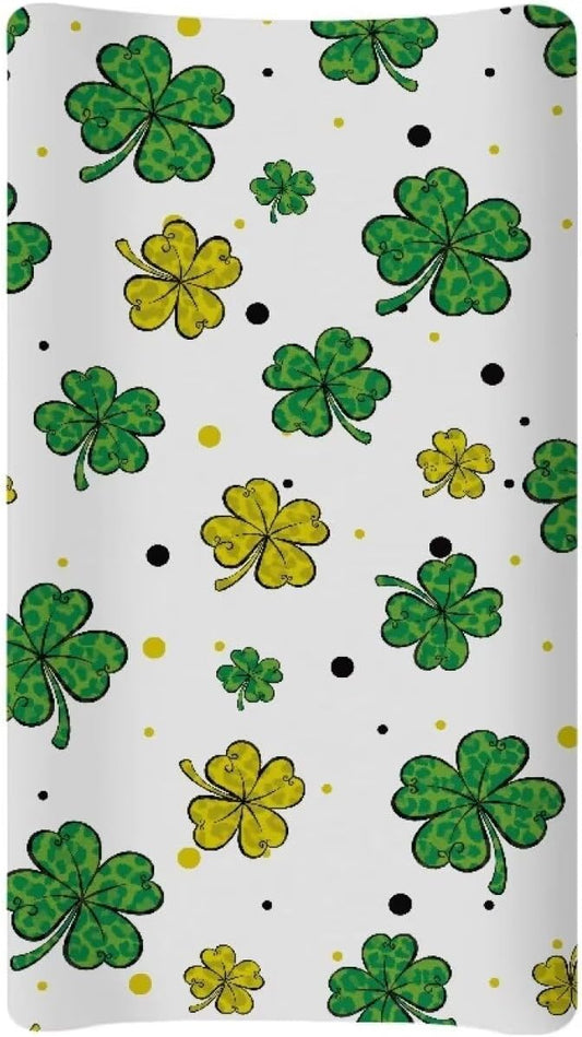 Green Leaf Baby Changing Pad Cover Durable Waterproof Changing Table Cover Stain Resistant Table Sheets Breathable St. Patrick's Day Diaper Changing Mat Cover