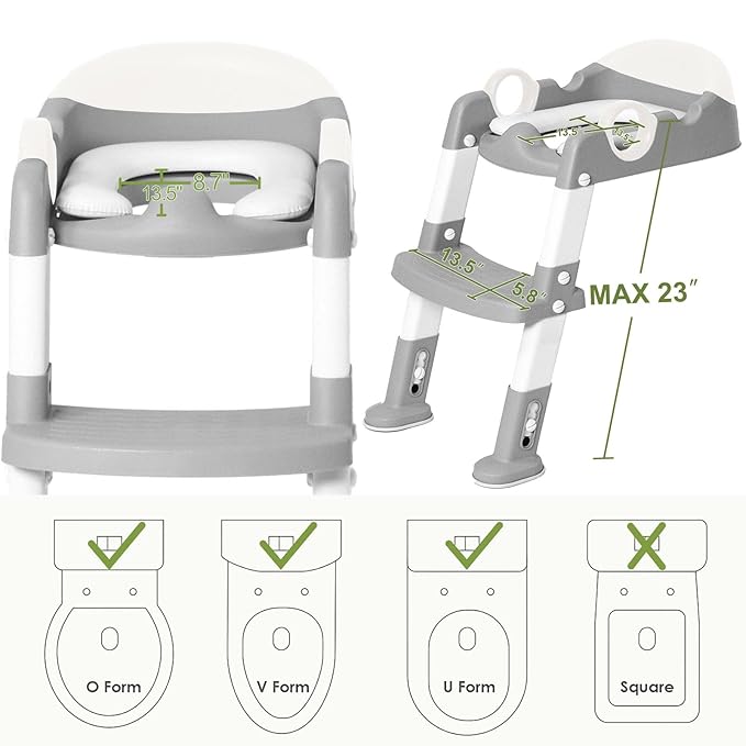 Potty Training Seat with Step Stool Ladder for Kids and Toddler,Wiifo Sturdy Potty Ladder with Soft Padded Cushion for Boys and Girls,Toddler Toilet Training Seat Chair(Grey White)