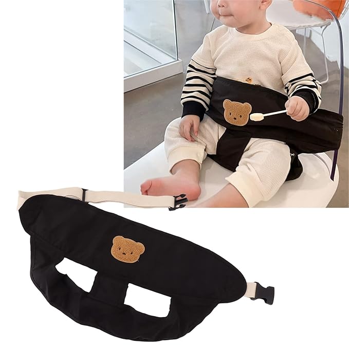 Baby Chair Harness,Soft Length Adjustable Breathable Baby Feeding Safety Seat Strap Portable Cute Harness Belt for Outdoor (Black)