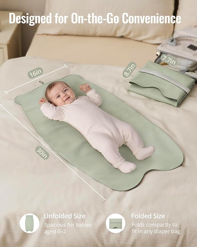 Blissful Diary Vegan Leather Portable Changing Pad, Wipeable & Waterproof Baby Change Mat，Diaper Bag, Travel Essential & Registry Gift, Light Green