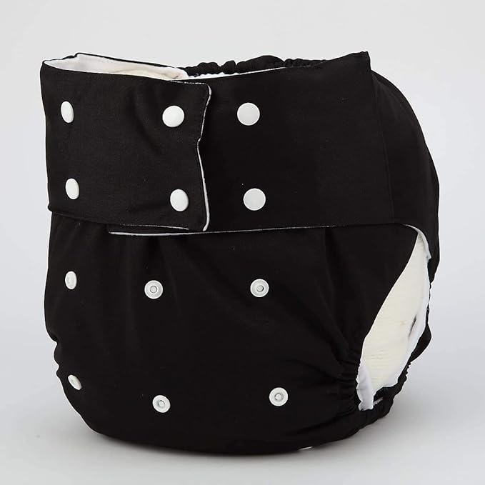 Adult Cloth Diaper Cover Nappy Reusable Washable Adjustable for Disability Incontinence Person (Black)