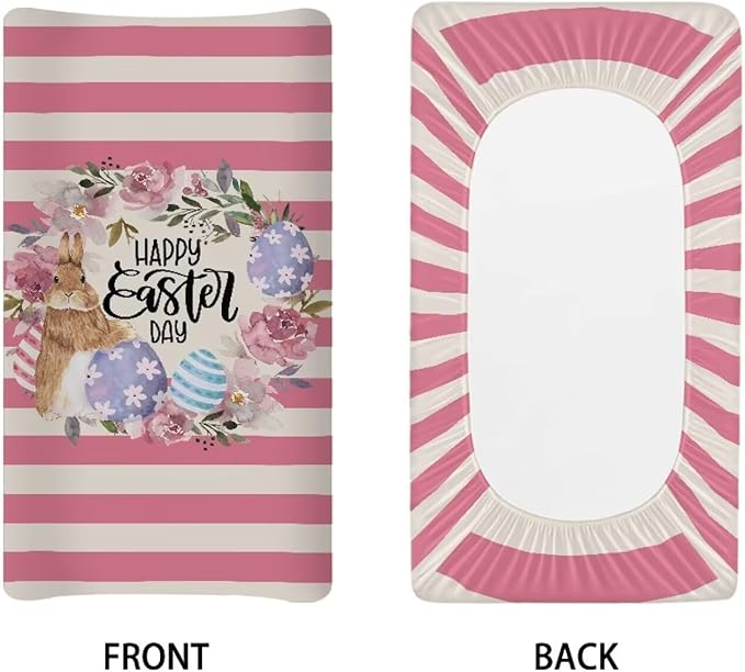 Rabbit Egg Easter Changing Pad Cover Waterproof Stretchy Baby Changing Table Cover Durable Comfy Cozy Universal Tray Table Mat
