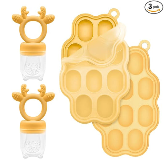 Baby Fruit Feeder and Breastmilk Popsicle Molds for Teething Relief, BPA Free Silicone Baby Food Teether Feeder Pacifier & Mini Freezer Tray with lid Teething Toys (2 Pack)