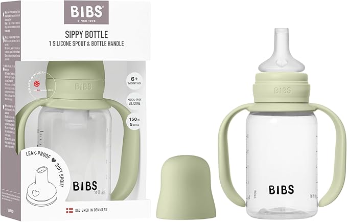 BIBS Sippy Bottle 150 ml – Leak-Proof Toddler Cup with Easy-Grab Handles & Soft Silicone Spout – BPA-Free Baby Training Cup - Sage