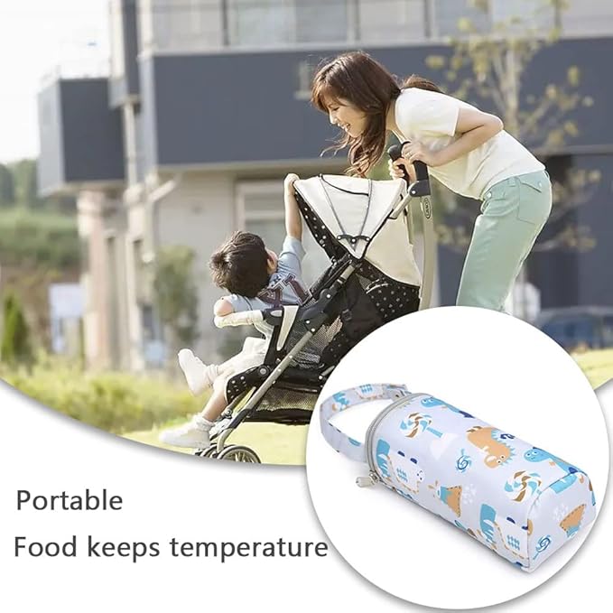 Thermal Insulated Bottle Bag for Newborn Toddler Baby Bottle Insulation Bag Hangable Cartoon Breastmilk Storage Tote Portable Milk Bottle Holder for Travel Outdoor