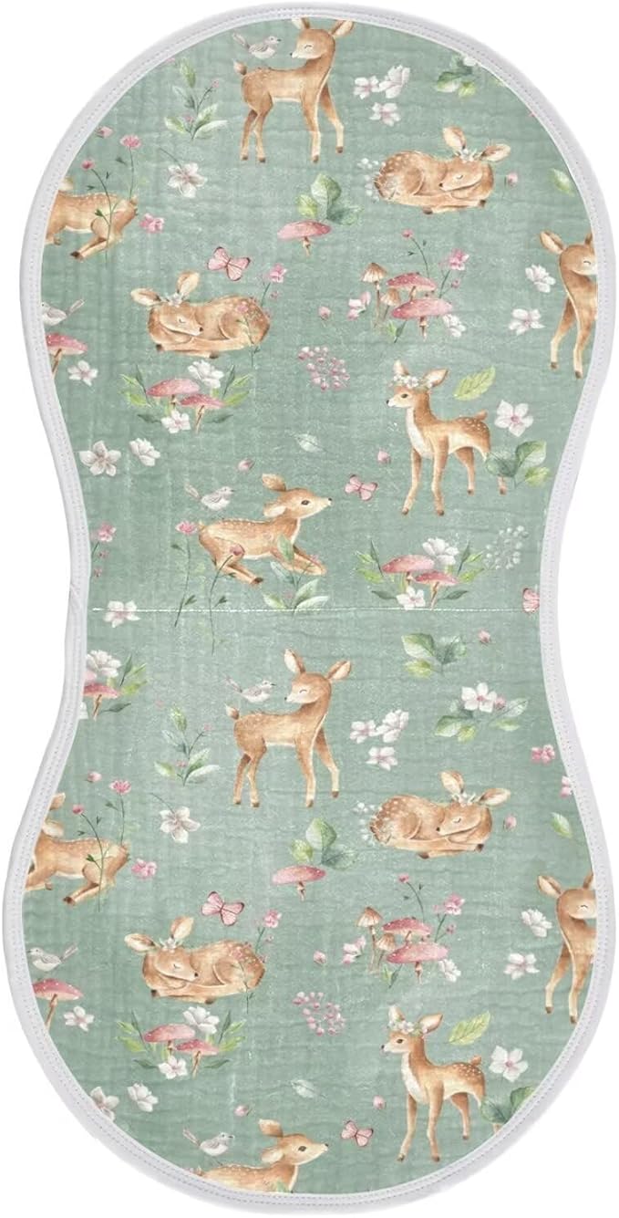 Baby Muslin Burp Cloths Set of 1 Woodland Fawn Muslin Washcloths Forest Animals Milk Spit Up Rags Soft Newborn Towel Burp Cloth Bib for Unisex Boys and Girls, 22 x 11 Inch