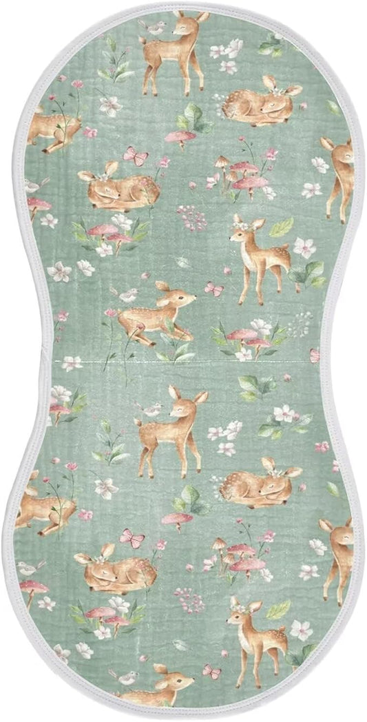 Baby Muslin Burp Cloths Set of 1 Woodland Fawn Muslin Washcloths Forest Animals Milk Spit Up Rags Soft Newborn Towel Burp Cloth Bib for Unisex Boys and Girls, 22 x 11 Inch