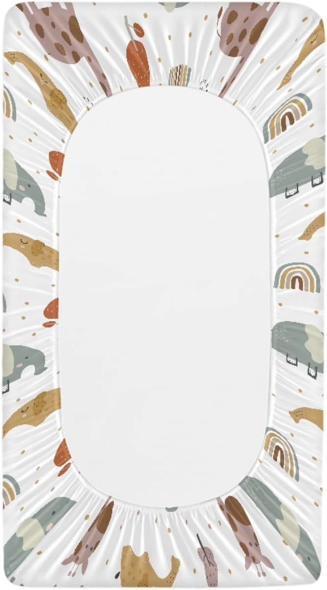 GOSTONG 32"x16" Diaper Changing Table Cover with Animal Giraffe Elephant Pattern Baby Stretchy Changing Table Mat Cover Protectors with Elastic Bands