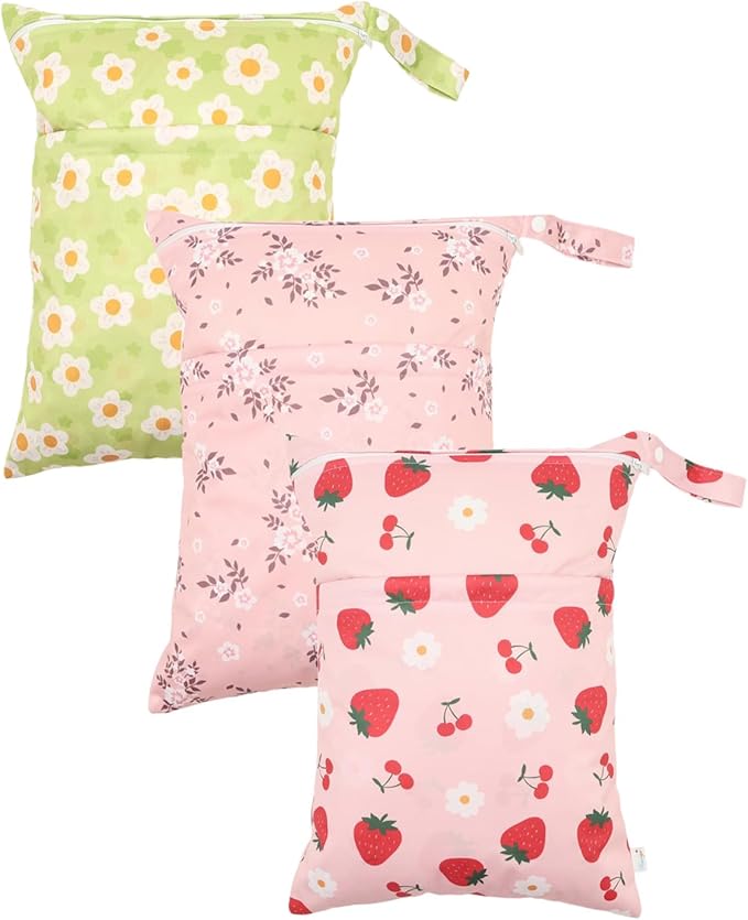 Wet Dry Bag Reusable Waterproof Swimming Bag Travel Beach Pool Yoga Gym Bag for Baby Cloth Diaper Swimsuits Wet Clothes Two Zipper Pockets 3 Pack 3L27