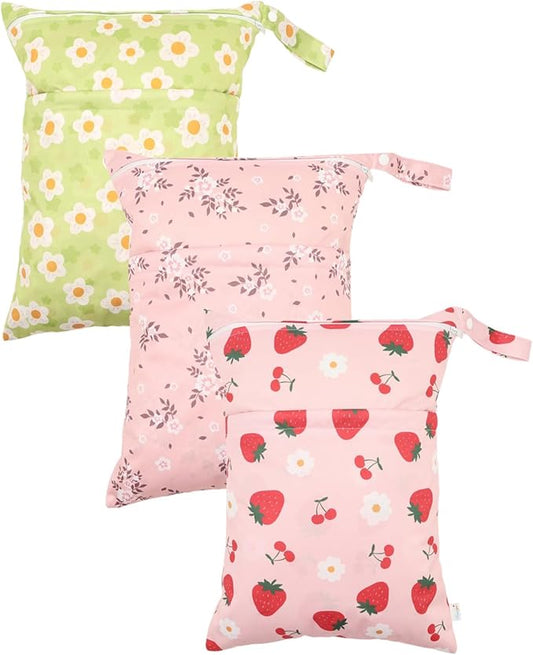 Wet Dry Bag Reusable Waterproof Swimming Bag Travel Beach Pool Yoga Gym Bag for Baby Cloth Diaper Swimsuits Wet Clothes Two Zipper Pockets 3 Pack 3L27