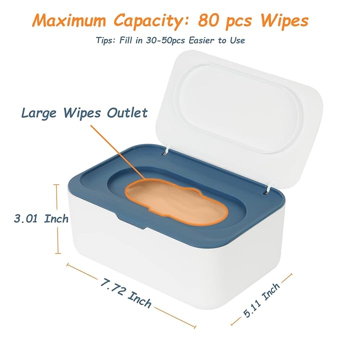 Wipes Dispenser with 4 Pack Portable Baby Wipe Case, Wipe Holder for Baby & Adult, Seposeve Refillable Wipe Container, Keeps Wipes Fresh, Easy Open/Close Wipes Pouch Case, Blue + 4 Multicolor