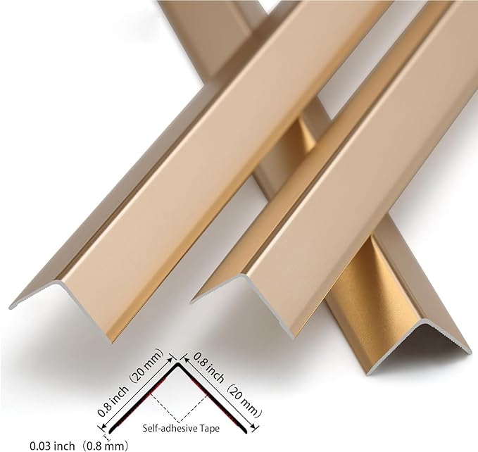 Gaahing Aluminum L Molding Corner Guards, Peel and Stick Trim for Wall Protection, Door Frame, Tile Edge (3Pcs x 4.26ft x 0.8in, Matte Gold)