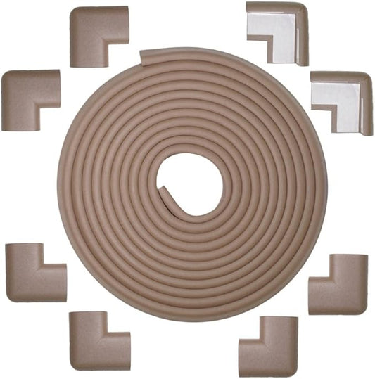 Kidkusion Table Cushion | Made in USA | 20 Foot Edge + 8 Corners | Brown | Baby Proof Furniture Edge and Corner Guards