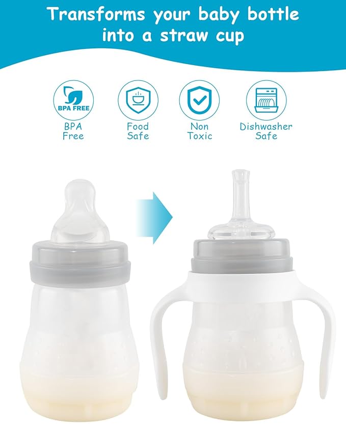 Straw Cup Conversion Kit for Mam Bottles, Spill-Proof Transition Kit with Silicone Straw Nipple, Weighted Straw, Handle, 3 Pack, 6m+