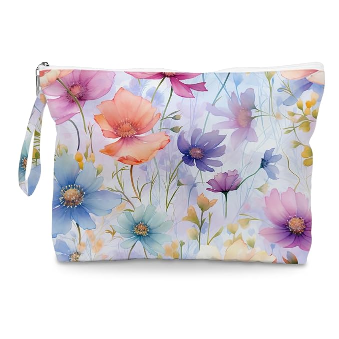 Fokongna Floral Print Wet Bag, Small Portable Waterproof Multi-Functional Organizer for Women, Rainbow Watercolor Floral, Ideal for Daily, Beach & Travel