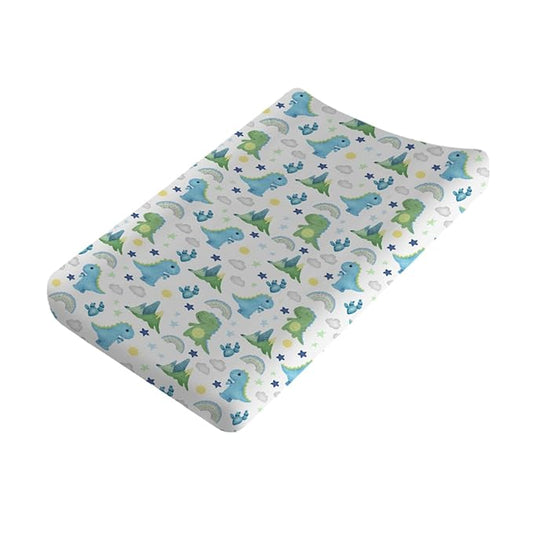 Dinosaur Rainbow Diaper Changing Pad Cover Sheets for Boy Girl 32''x16'' Cartoon Dino Sun Star Cactus Mountain Unisex Fitted Changing Table Covers Comfort Soft Breathable Baby Changing Table Mats