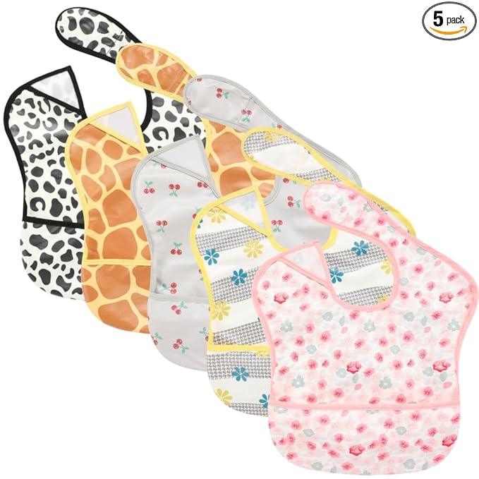 TSD Baby Bibs Waterproof Feeding Bibs 5pack Adjustable Mealtime Poctet Bib for Newborn Toddler Infant Easy Clean Durable Baby Essentials Shower Gift