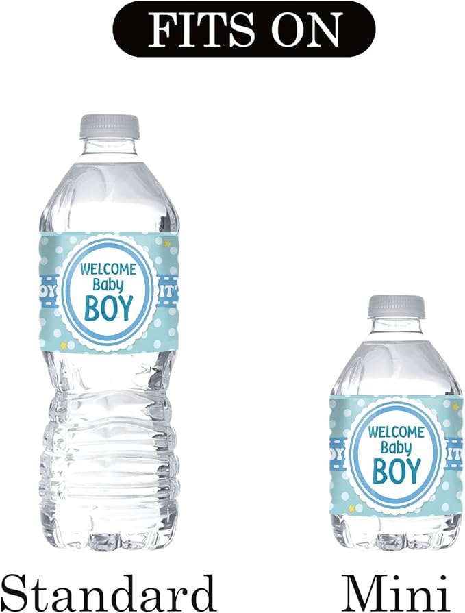 Welcome Baby Boy Water Bottle Stickers/Gender Reveal Bottle Wrappers/It's a Boy Water Labels Supplies/Baby Shower Decorations Blue (Set of 32)