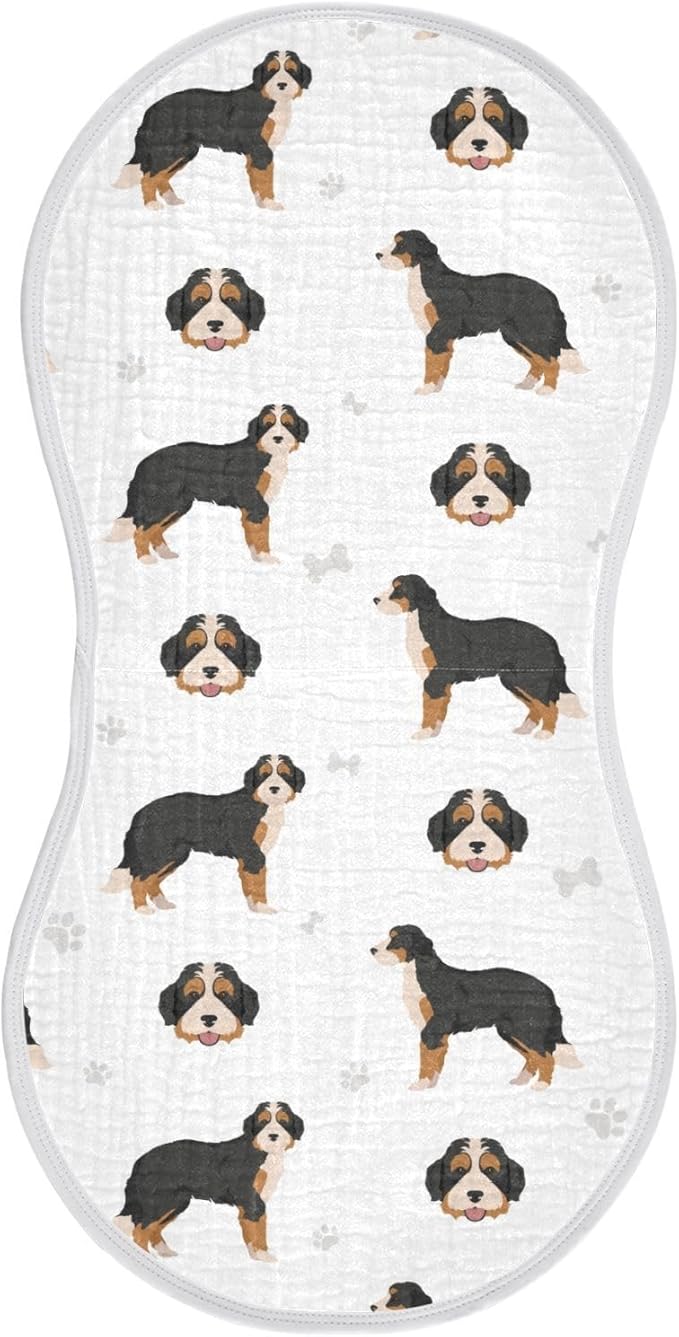 vvfelixl Muslin Burp Cloths Bernedoodle Dog Baby Washcloths for Baby Girl Boys 2 Pack