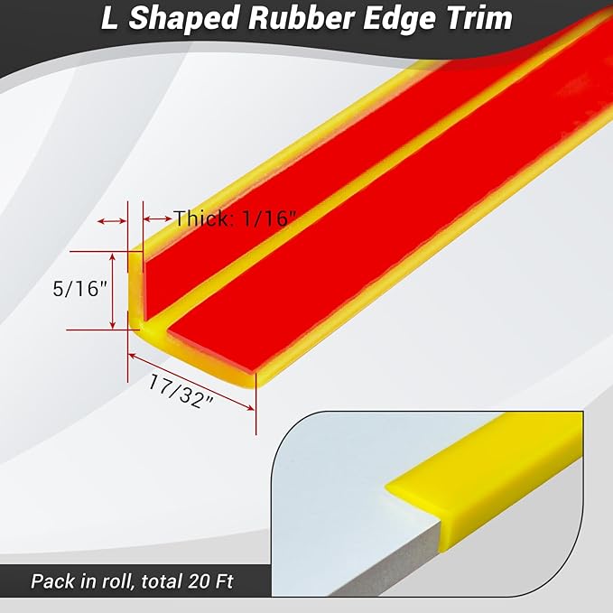 Tile Edge Trim, Flexible L Shaped Rubber Edge Trim, Small Size 90 Degree Tile Corner Trim, Peel and Stick Edging Trim for Tile and Wall Edges, Table Edge Trim, Yellow Color, 20Ft, Rubber EPDM Material