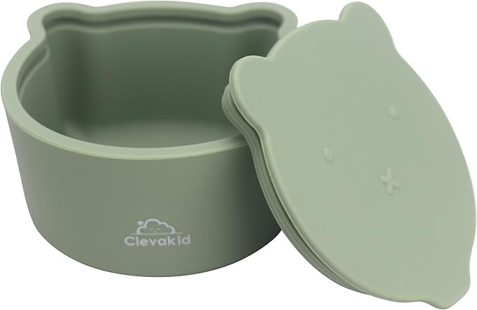 Silicone Snack & Fruits Container – Leakproof Durable and BPA-Free | for Daycare, Preschool, School, and Family Outings – Bear design 130 ML/4.4 OZ (Blue Dark Teal)