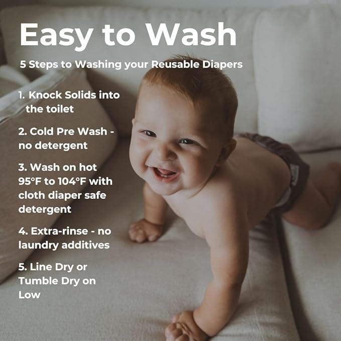 Nora's Nursery Morning Dew Cloth Diapers 7 Pack with 7 Inserts & 1 Wet Bag - Waterproof Cover, Washable, Reusable & One Size Adjustable Pocket Diapers for Newborns and Toddlers - Sage and Sea
