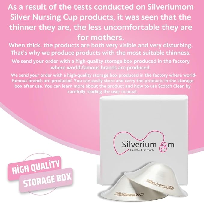 Silveriumom The Original Silver Nursing Cups - Nipple Shields for Nursing Newborn - 100% Pure Silver 999 Silver and Handmade - Nipple Covers Breastfeeding (Trilaminate Silver Regular)