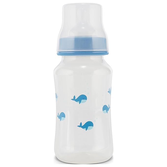 Premium 4-Pack Baby Bottles - 11 Ounce, Hourglass Shape, Fun Boys and Girls Prints, Clear Cover - BPA-Free