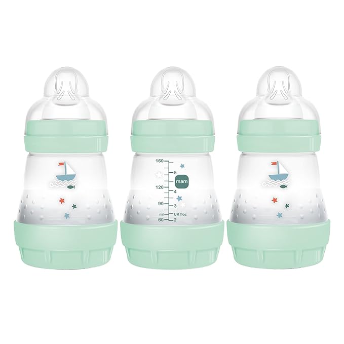 MAM Anti-Colic Baby Bottle 3 Pack with Slow Flow Nipple and MAM Original Baby Pacifier 2 Pack for 0-6 Months
