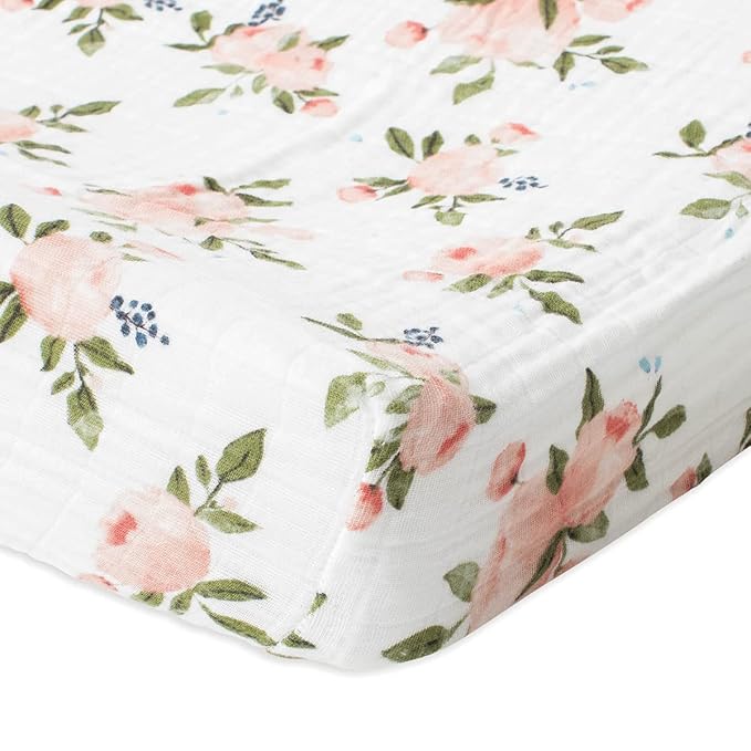 Little Unicorn Changing Pad Cover for Newborns & Infants | Soft & Breathable Muslin Fabric | Baby Diaper Changing Table Pad Cover (Watercolor Rose)