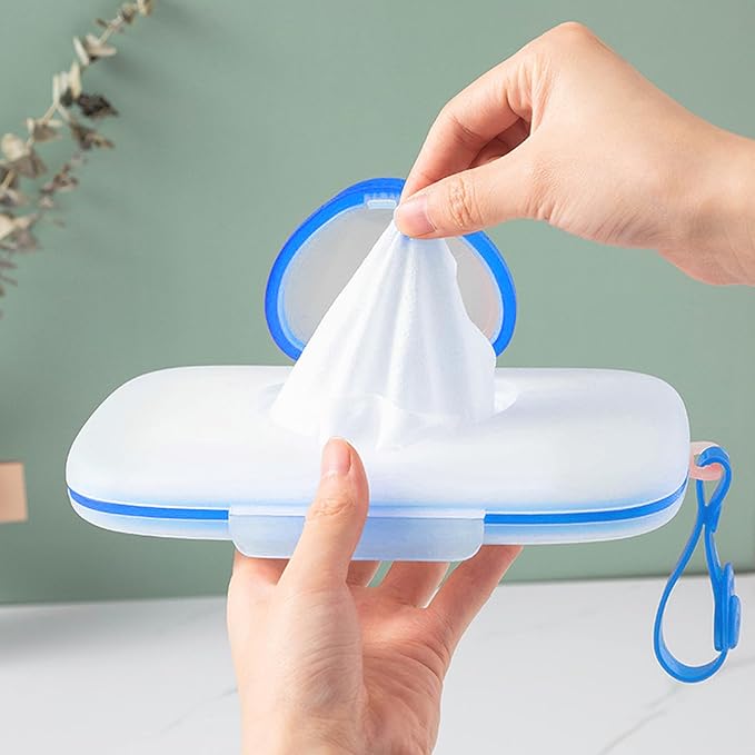 Wipes Dispenser Portable Wipes Container, Travel Wipes Case, Reusable Wipe Holder for Diaper Bag, Refillable Wipes Pouch for Outdoor Cars, Blue