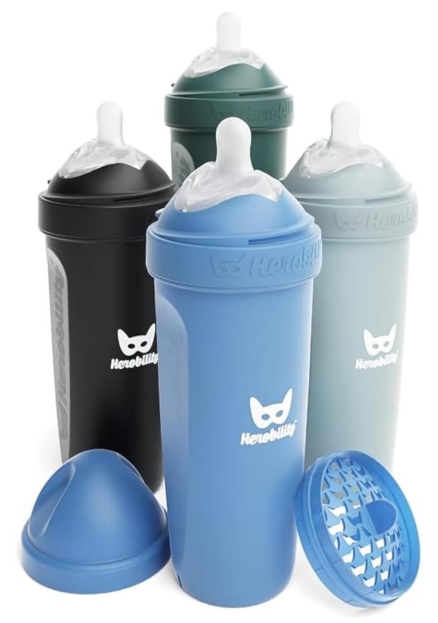 Herobility Double Anti-Colic Baby Bottle – 12 fl oz /340ml with X-Large Size Teats - Bundle