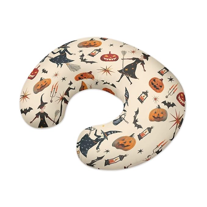 Halloween Nursing Pillow Cover Girl Boy Halloween Decor Witch Pumpkin Breast Feeding Pillow for Women, Super Soft Breathable Baby Shower Pillow Covers