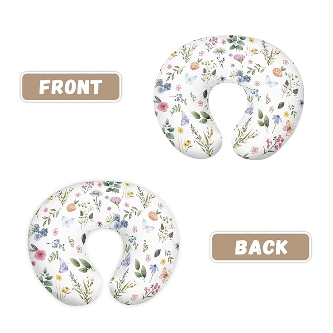 Flower Nursing Pillow Cover for Baby Girls, Breastfeeding Pillow Slipcover Cushion Cover, Soft Fabric Fits Snug On Infant