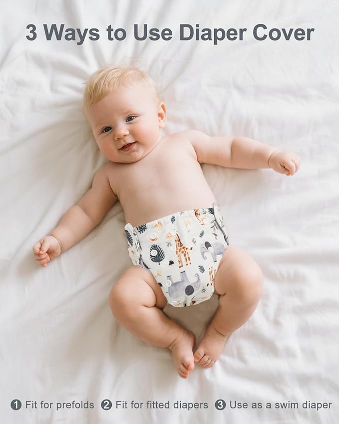 babygoal Baby Cloth Cover for Prefolds,Flats or Fitted Diapers– Adjustable, Reusable, Waterproof Swim Diaper Cover