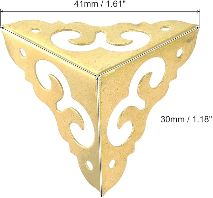 uxcell 4 Pcs Brass Edge Guard, 30mm Decorative Box Corner Cover, Corner Protector, Vintage Stair Dust Corners with Screws, Gold