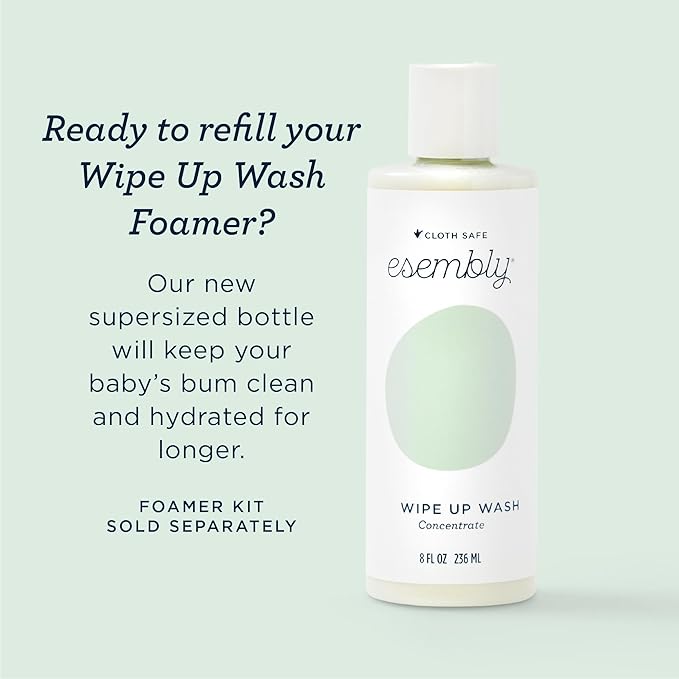Esembly Wipe Up Wash Refill, Organic No-Rinse Foaming Wipes Solution, Natural Baby Wipe Solution for Reusable Wipes, Concentrate Refill Only, 8oz Bottle