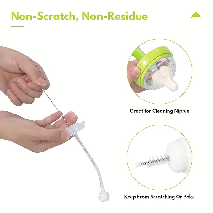 CAREBABYMORE Baby Bottle Brush with One Base Hidden Nylon Nipple Cleaner, 2 Pcs Sponge Nipple Brushes, 2 Pcs Straw Brushes, Bottle Brush with Nipple Cleaner and Suction Cup (Pink)