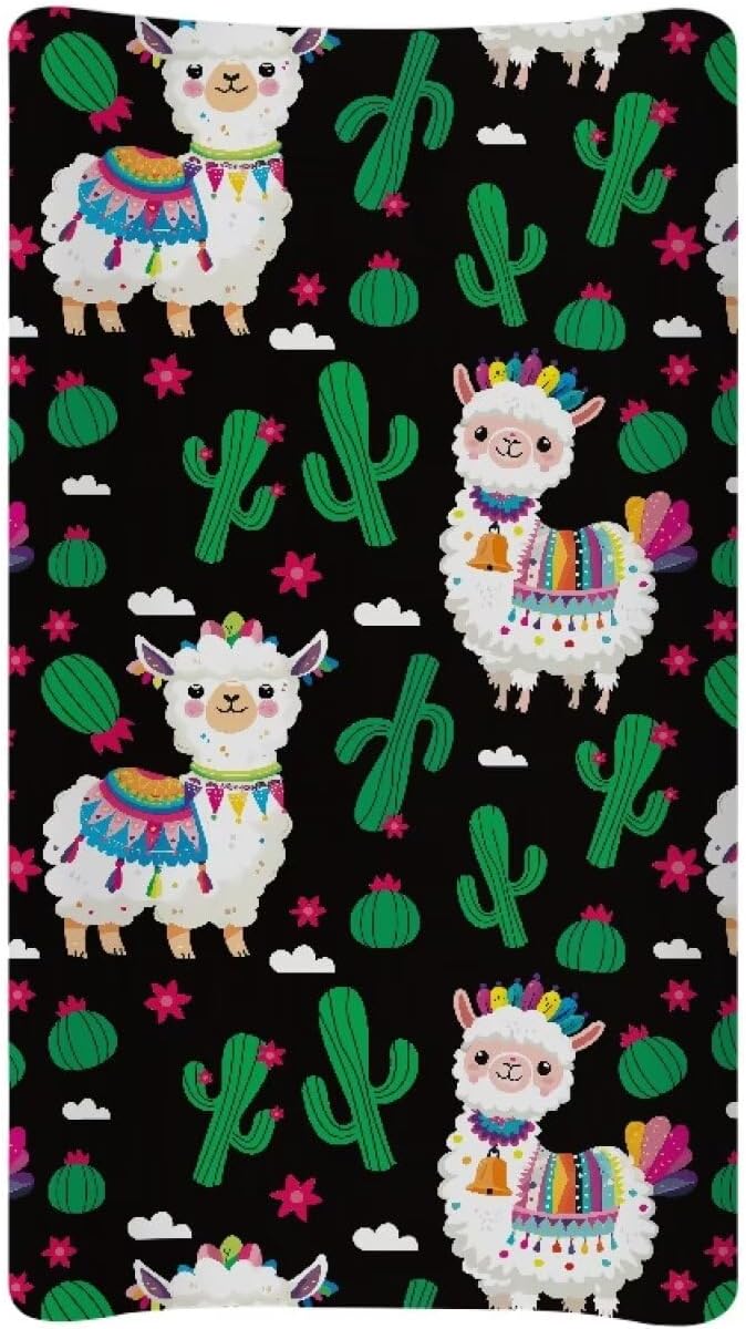 Alpaca Cactus Changing Pad Cover Durable Breathable Nursery Pad Change Cover Waterproof Lightweight Soft Universal Tray Table Mat