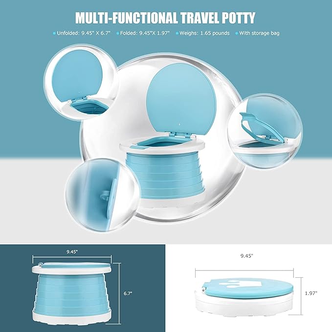Portable Potty for Toddler Travel Foldable Potty Seat for Toddler Training Toilet for Kids Boys Girls Car Potty On The Go Potty Travel Potty Chair for Camping Park Indoor/Outdoor -105PCS Cleaning Bags