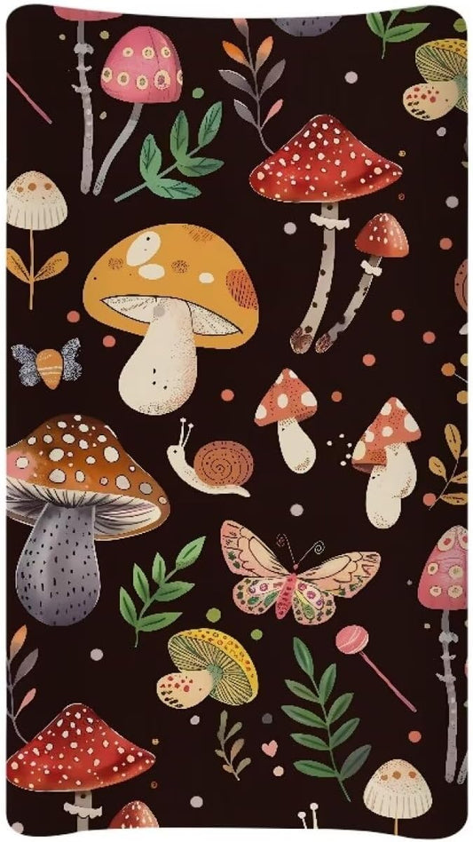 Cute Mushroom Changing Pad Cover Stretchy Soft Universal Tray Table Mat Waterproof Lightweight Breathable Cradle Sheets Fit 32"x16" Contoured Pad
