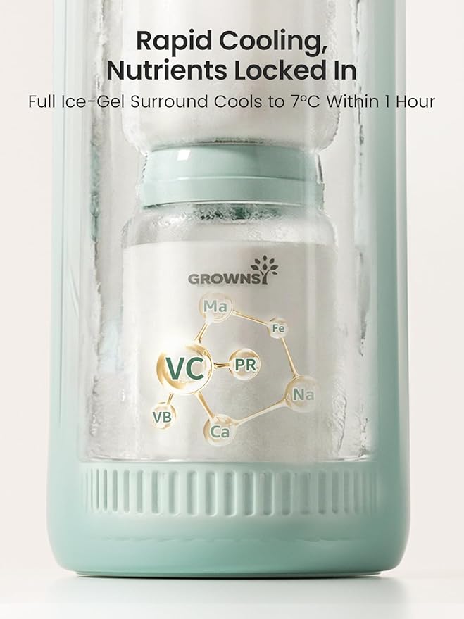 Grownsy 22oz Portable Breast Milk Cooler, 360° Stainless Steel Chiller Keeps Breastmilk Fresh for 24H, No Ice Crystals,Milk Cooler with 2 Baby Bottles for Work & Travel, Baby Breastfeeding Essential