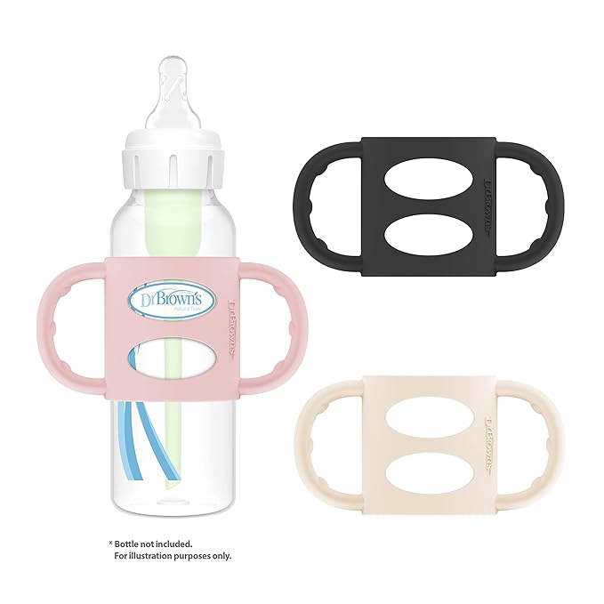 Dr. Brown’s Silicone Handles & Level 3 Narrow Baby Bottles, 3 Pack Pink/Ecru/Black Handles, 6 Pack Medium-Fast Flow 100% Silicone Nipples