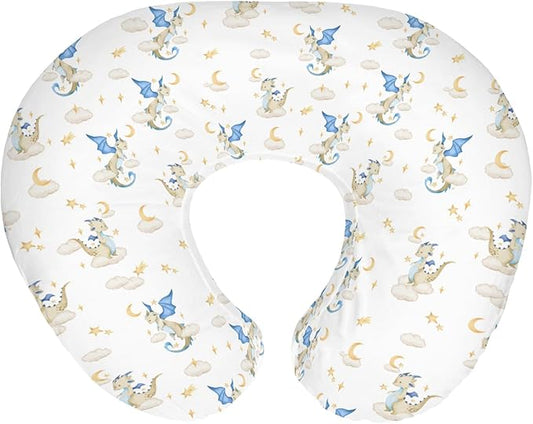 Fantasy Dragon Baby Nursing Pillow Covers for Boy Girl Fairytale Dragons Moon Stars Clouds Trees Nursery Pillowcase for Breastfeeding Pillows Myth Animal Soft Stretchy Slipcover for Newborn Infant