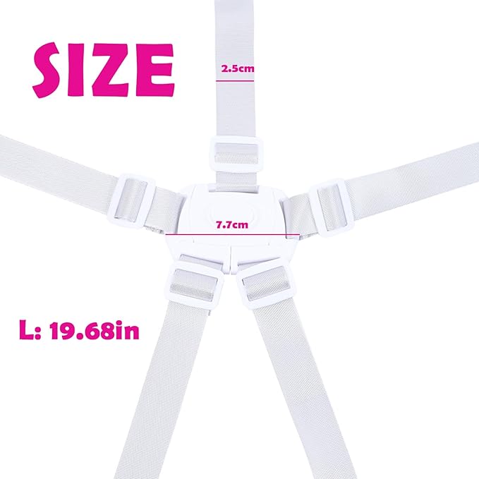 5 Point Harness Seat Belt Strap Belt,High Chair Strap,Baby Safe Harness for Stroller Pushchair Pram Buggy Safe Protection,Harness Strap Belt,Shoulder Strap Belts(White)
