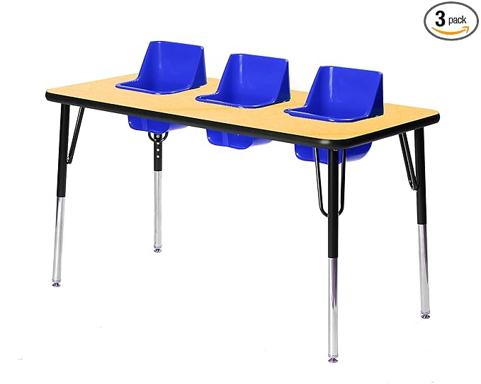 3-Seat Feeding Table (Maple Top, Blue Seats, Black T-Mold)