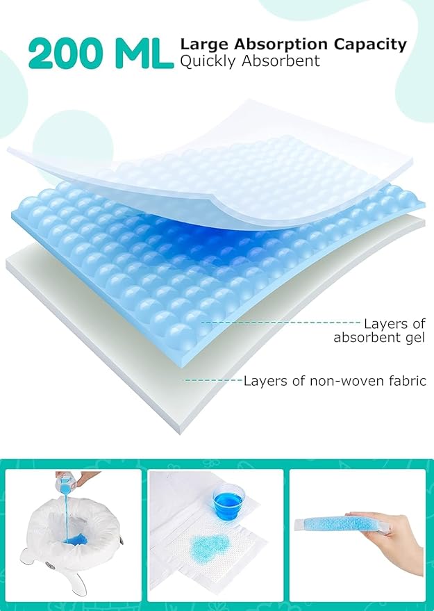 Newnice 90 Packs Disposable Potty Liners with 200ML Absorbent Pads, Travel Toilet Refill Bags Compatible with OXO Tot 2-in-1 Go Potty, Fits Most Toddler & Kids Potty Chairs for Training