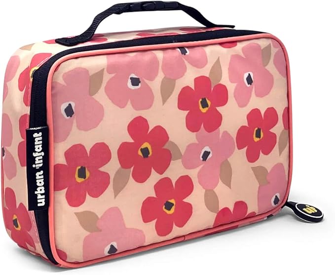 Urban Infant Yummie Kids Lunch Box Insulated Bag - Toddler Boys and Girls – Perfect for Daycare Preschool Travel Snacks – Allergy Alert Cards - Fits Bento Boxes - Poppies