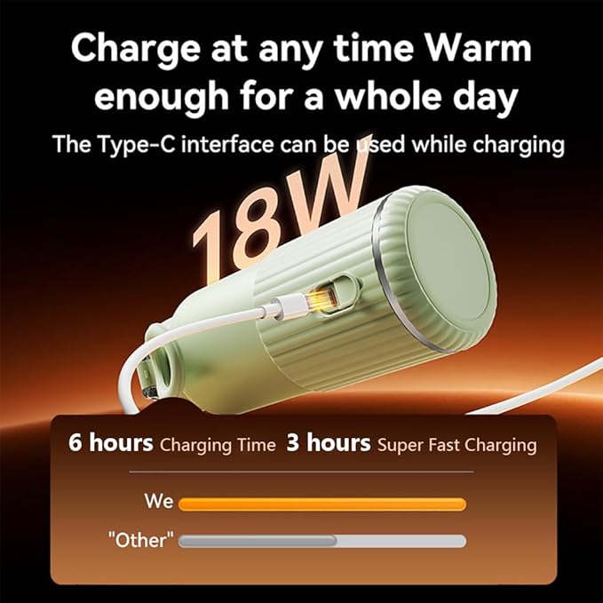 Portable Bottle Warmer with Fast Heating and Long Constant Temperature 15oz Capacity Heated Travel Mug for Breastmilk or Formula (Green)
