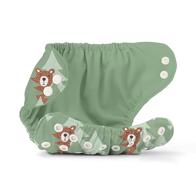 Esembly Cloth Diaper Cover - Reusable Swim Diaper, Waterproof, Breathable - Adjustable Outer Layer Over Absorbent Inner for Blowout Protection - Peek-a-Bear, Size 1 (7-17lbs)